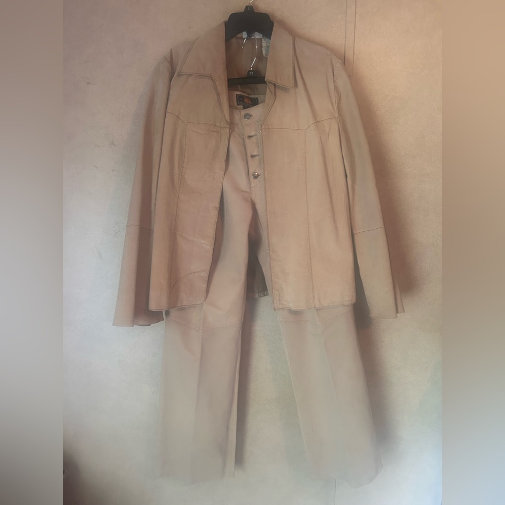 Tan faux leather pantsuit